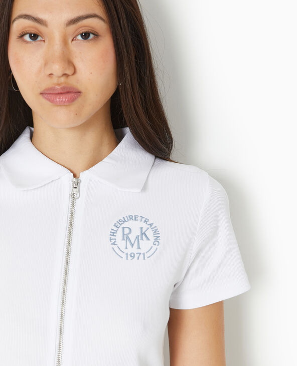 Polo zippé en maille côtelée blanc - Pimkie