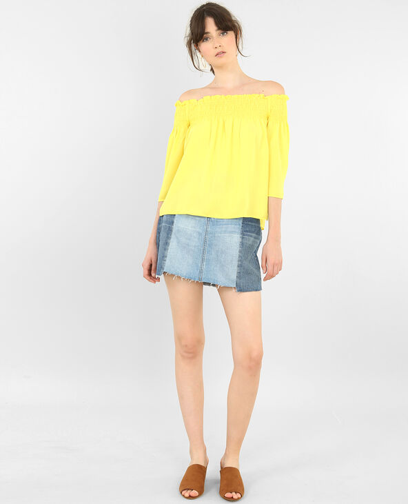Blouse courte à col bardot jaune - Pimkie
