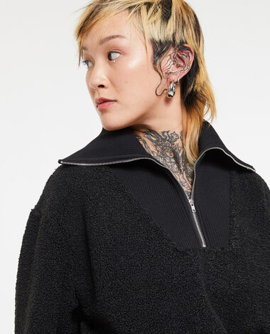 Sweat en sherpa avec col camionneur noir - Pimkie