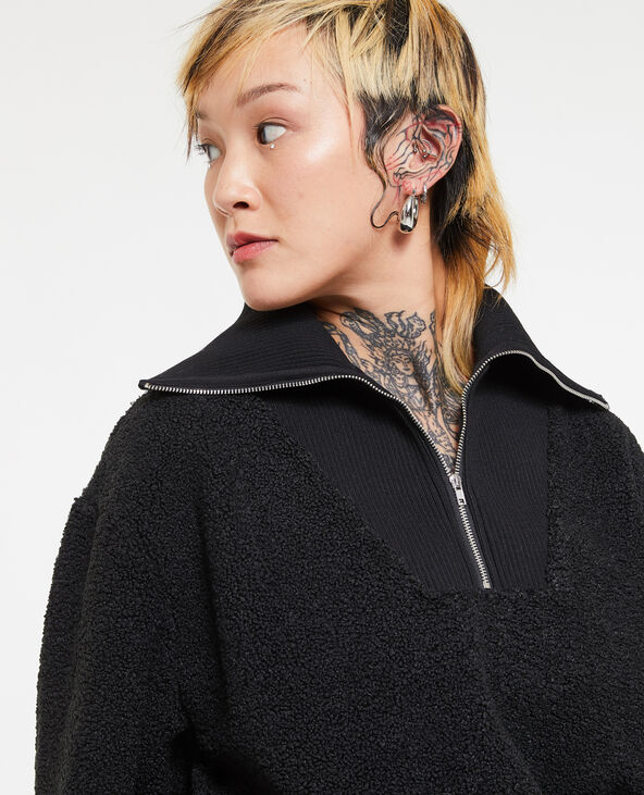 Sweat en sherpa avec col camionneur noir - Pimkie