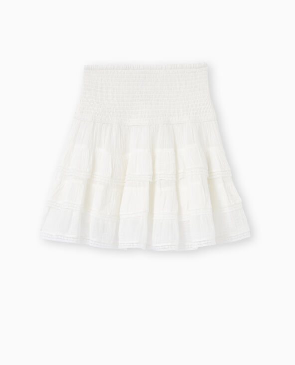 Jupe courte volantée avec dentelle blanc - Pimkie