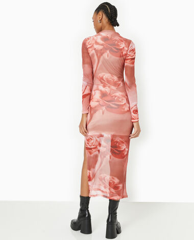 Robe longue en maille resille motif roses Pimkie