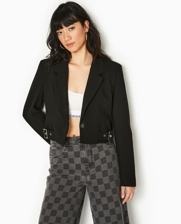 Veste blazer courte avec pattes et boucles noir - Pimkie