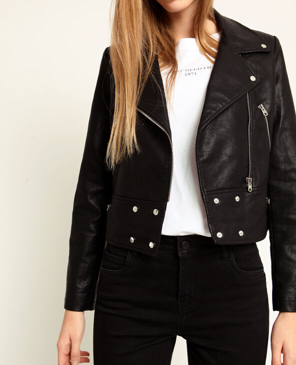 Veste biker en faux cuir noir - Pimkie