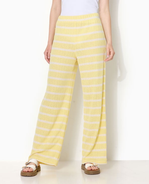 Pantalon droit en maille fantaisie rayée jaune - Pimkie