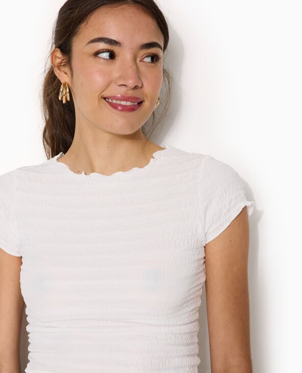 T-shirt manches courtes en maille reliefée blanc - Pimkie