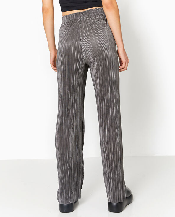 Pantalon large en tissu plissé et satiné gris foncé - Pimkie