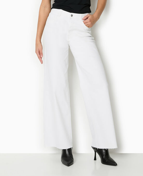 Jean wide taille haute bas coupés blanc - Pimkie