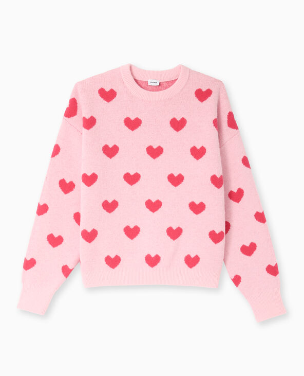 Pull col rond avec cœurs rose - Pimkie