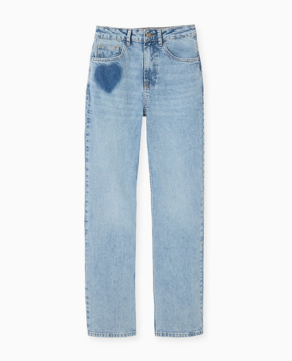 Jean droit taille haute avec cœurs bleu - Pimkie