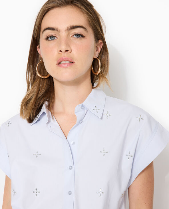 Chemise ample et courte avec strass bleu clair - Pimkie