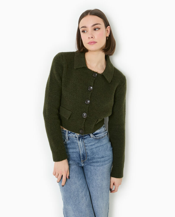 Gilet court avec col vert kaki - Pimkie