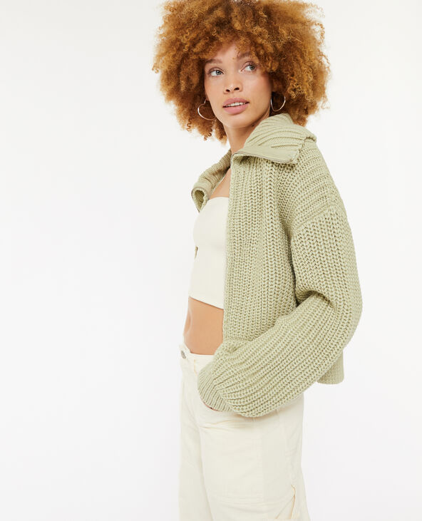 Gilet zippé en grosse maille vert kaki - Pimkie