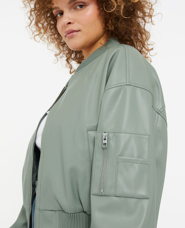 Blouson bomber en simili cuir vert clair - Pimkie