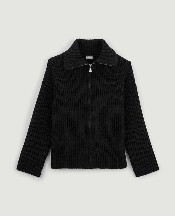 Gilet zippé en grosse maille noir - Pimkie