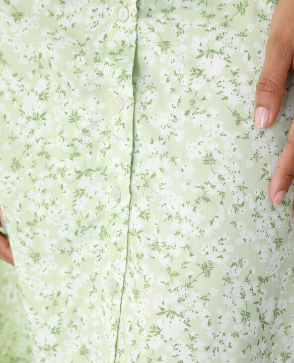 Jupe midi boutonnée et fleurie vert de gris - Pimkie