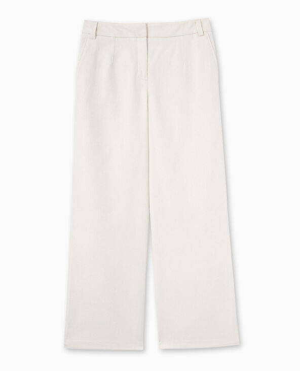 Pantalon large et droit en tissu façon lin blanc - Pimkie