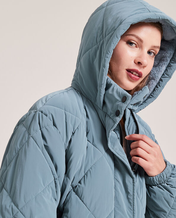 Doudoune cropped avec capuche fourrée bleu - Pimkie
