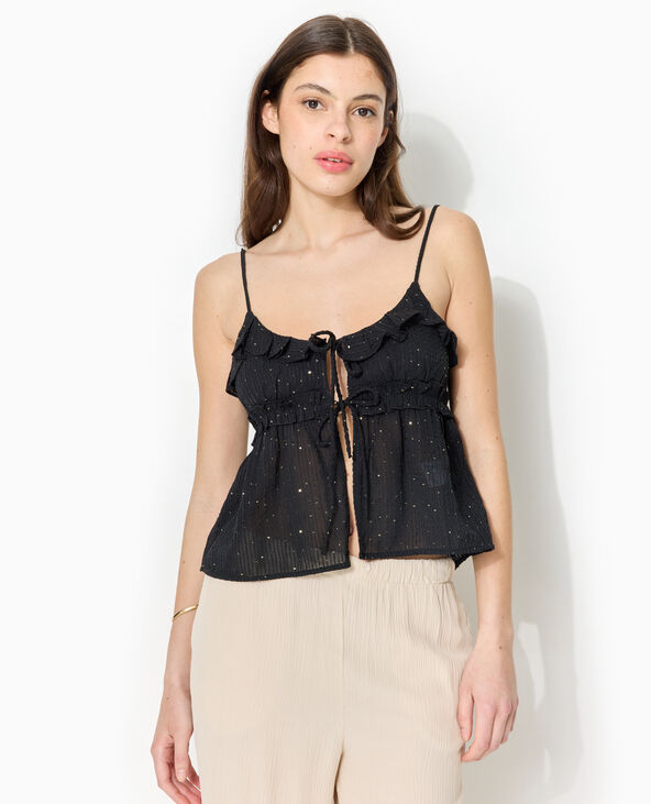 Top à bretelles avec volants et mini sequins noir - Pimkie