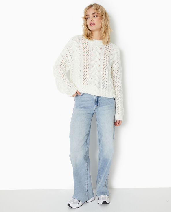 Pull en maille ajourée et torsadée blanc - Pimkie