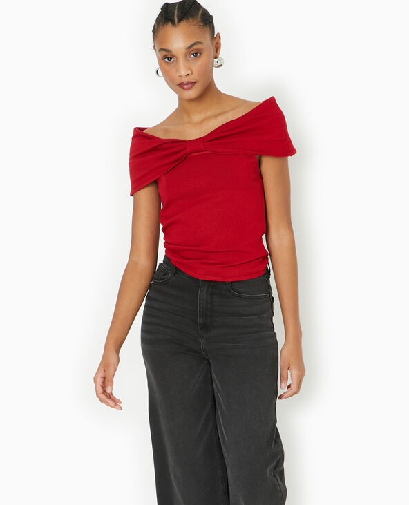 Top bustier en maille avec nœud rouge - Pimkie