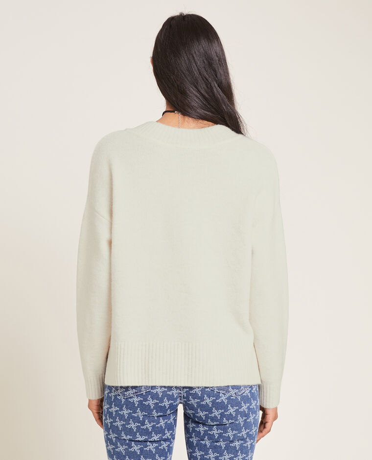 Pull grand col V blanc - Pimkie