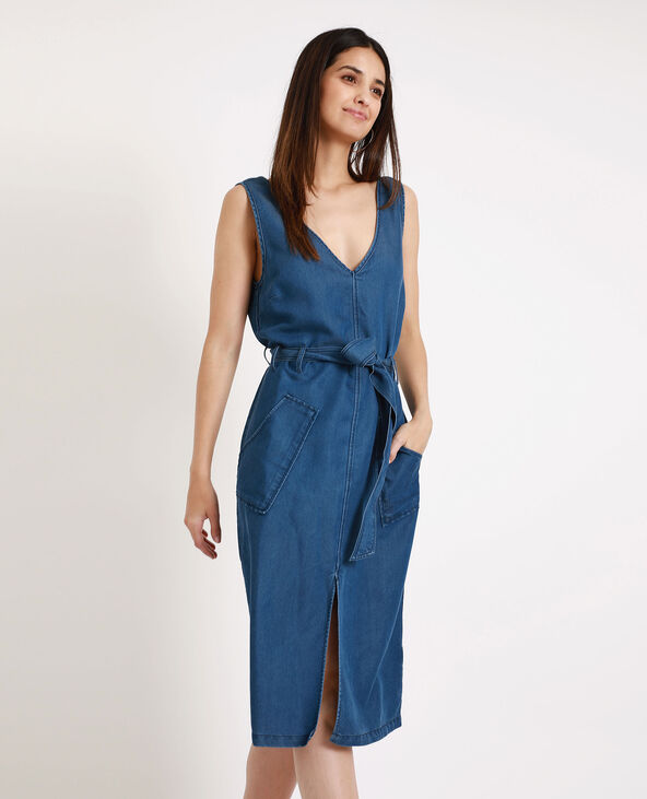 Robe longue à col V bleu - Pimkie