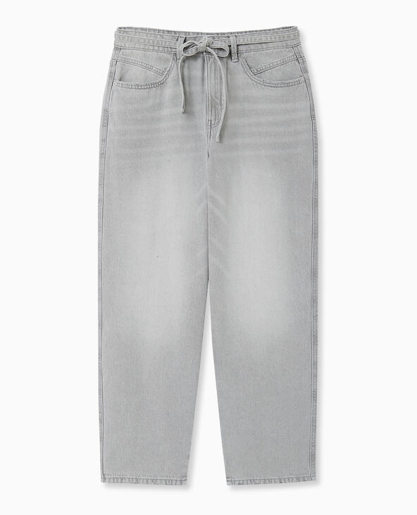 Jean baggy taille basse avec ceinture à nouer gris clair - Pimkie