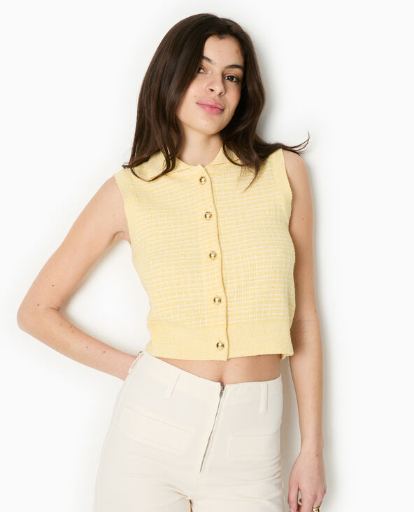 Gilet sans manches en maille à carreaux jaune - Pimkie