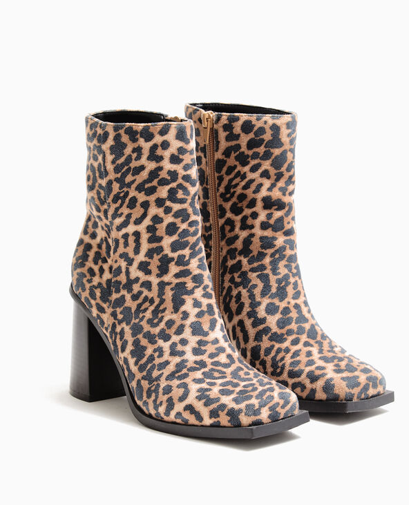 Boots à talons bouts carrés motif léopard beige - Pimkie