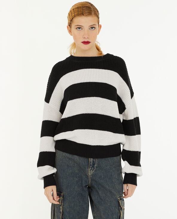 Pull col rond en maille rayée blanc - Pimkie