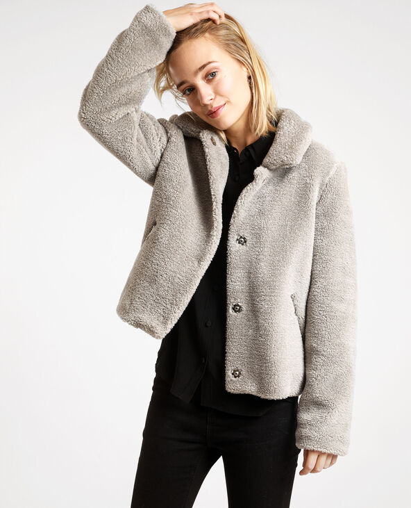 Veste en fausse fourrure gris foncé - Pimkie