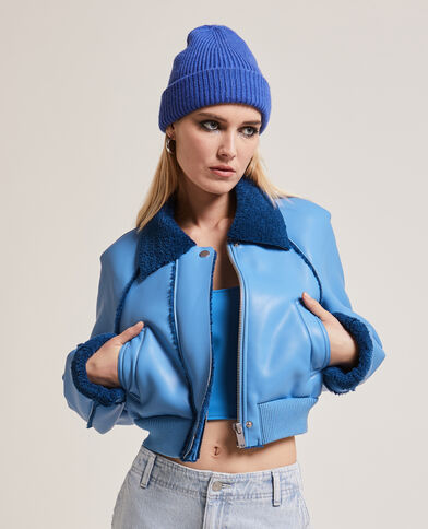 Blouson court simili cuir et sherpa bleu - Pimkie