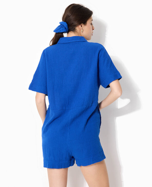 Combishort en gaze de coton bleu marine - Pimkie