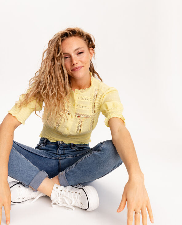 Chemisier dentelle et plumetis jaune - Pimkie