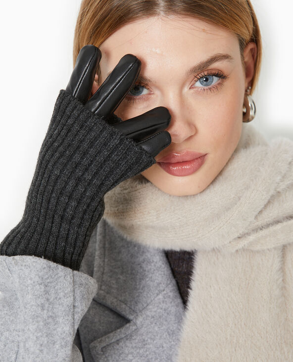 Gants en simili cuir et maille noir - Pimkie