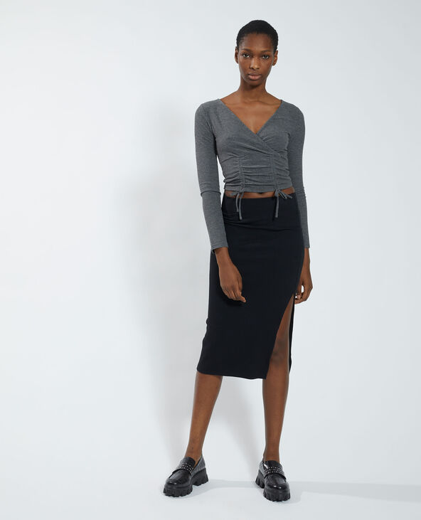 Crop top portefeuille côtelé gris chiné - Pimkie