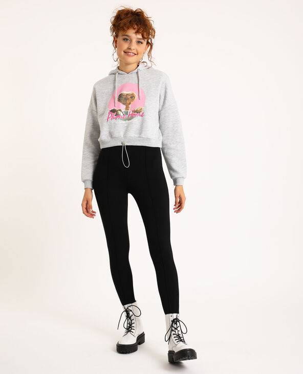 Sweat cropped à capuche gris chiné - Pimkie