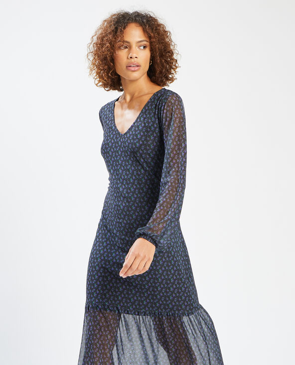 Robe manches longues motif fleuri bleu - Pimkie