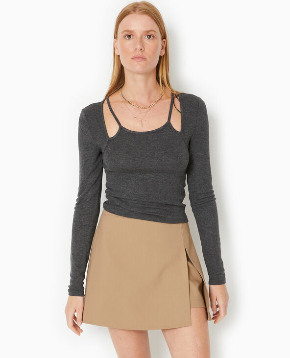 Top avec effet de superposition débardeur + gilet gris chiné - Pimkie