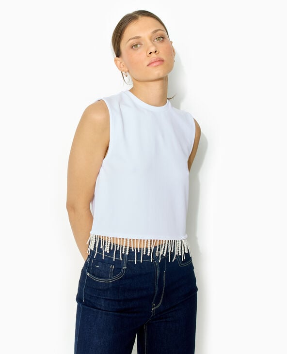 Top sans manches avec franges de perles blanc - Pimkie