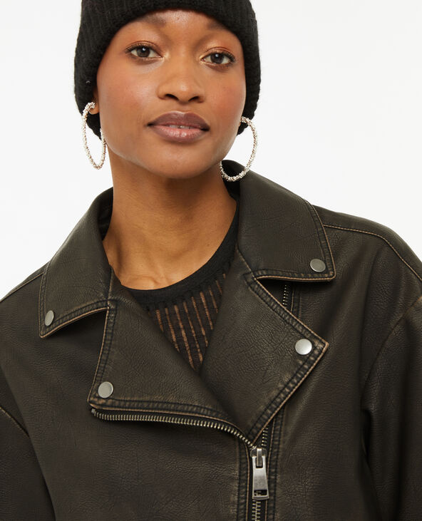 Blouson motard oversize en simili marron - Pimkie