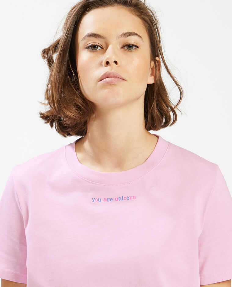 T-shirt inscription brodée rose - Pimkie
