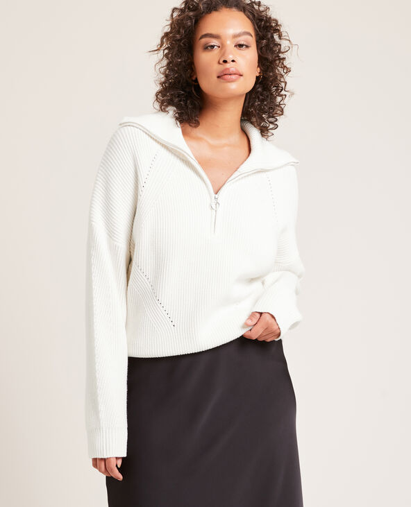Pull en maille col zippé blanc - Pimkie