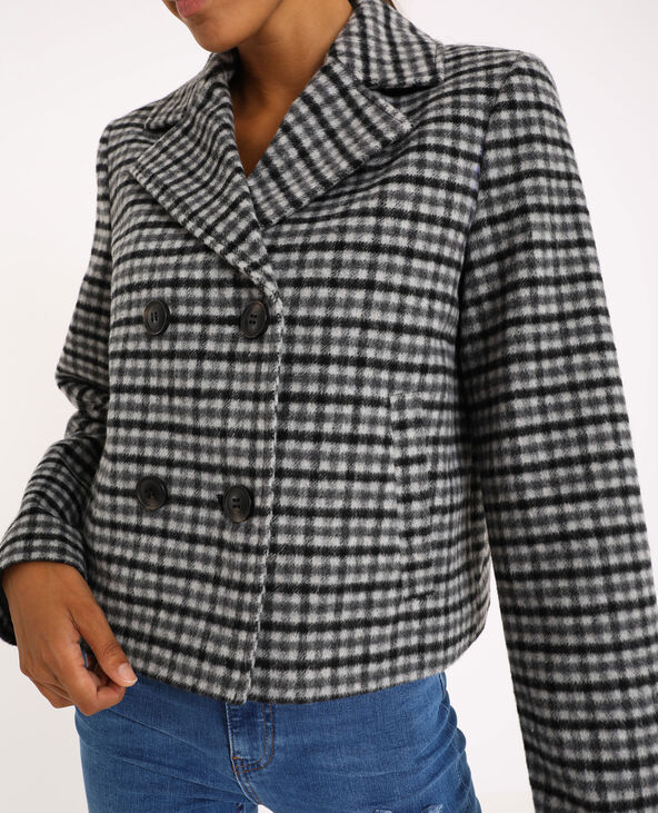 Manteau court à carreaux gris chiné - Pimkie