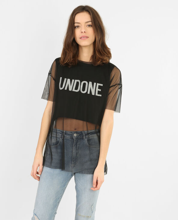 Cropped top 2 en 1 en tulle noir - Pimkie