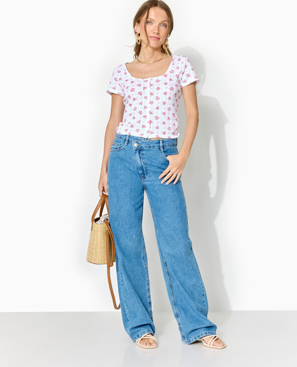 Jean straight taille croisée bleu - Pimkie