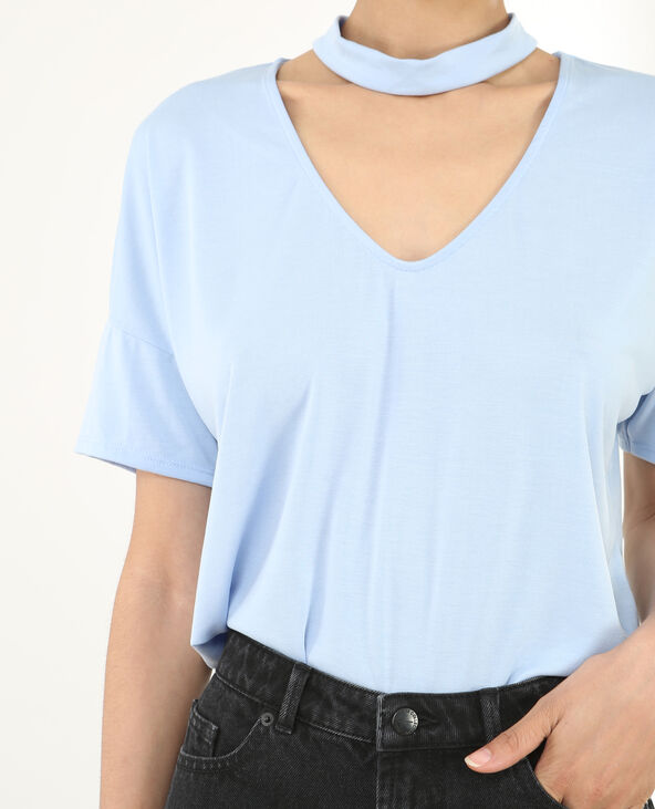 T-shirt col choker bleu - Pimkie