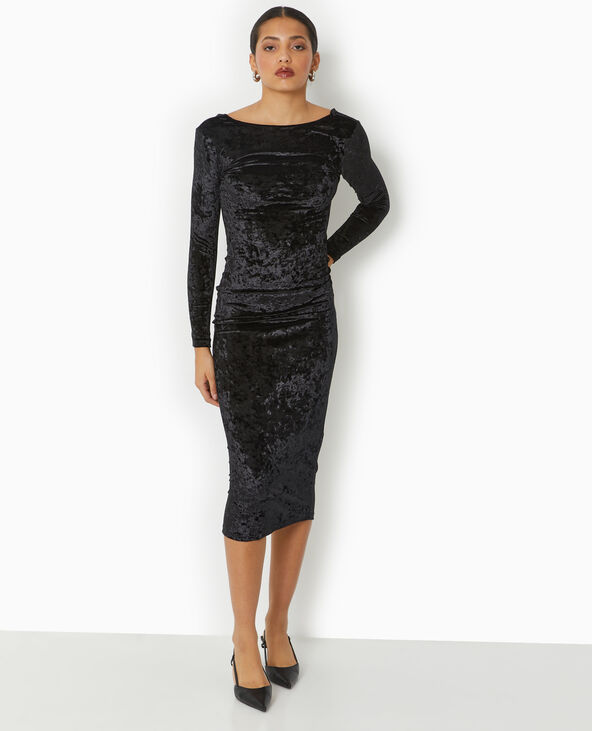 Robe longue en velours avec encolure carrée dos noir - Pimkie