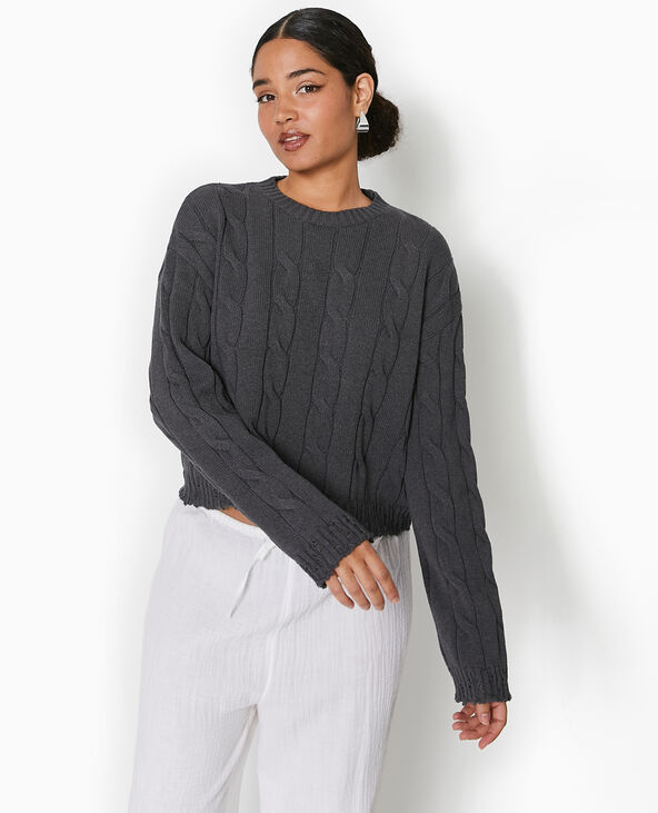 Pull en maille torsadée et déjaugée gris foncé - Pimkie